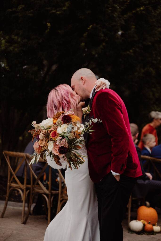 Couple celebrates with close family and friends at a micro wedding ceremony in Nashville, Tennessee.