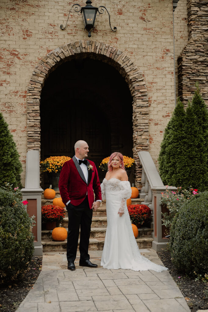 The bride shares a first look moment with the father of the bride.